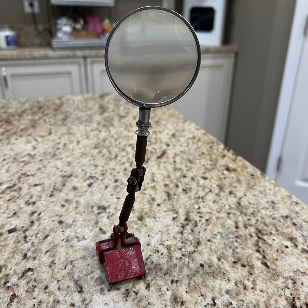 Vintage Industrial Magnetic Base Magnifying Glass Adjustable Articulating Arm
